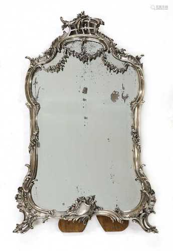 A silvered bronze dressing table mirror,