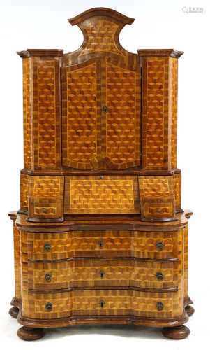 A North European parquetry inlaid secretaire bureau