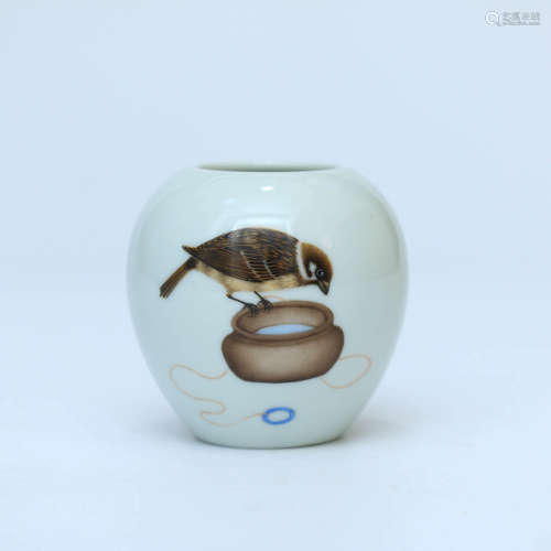 An Enamel-colored Birds Inscribed Water Pot