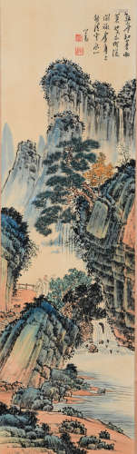 A Chinese Landscape Painting Paper Scroll, Pu Ru Mark