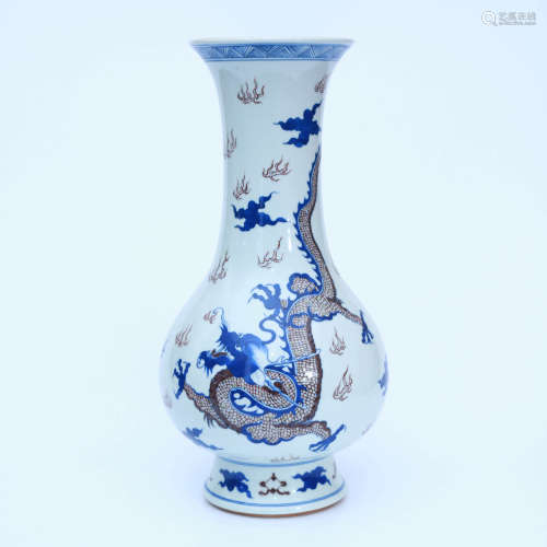 A Blue and White Underglaze Red Dragon Pattern Porcelain Vas...