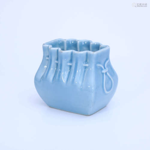 A Skyblue Glaze Pouch-shaped Porcelain Brush Pot