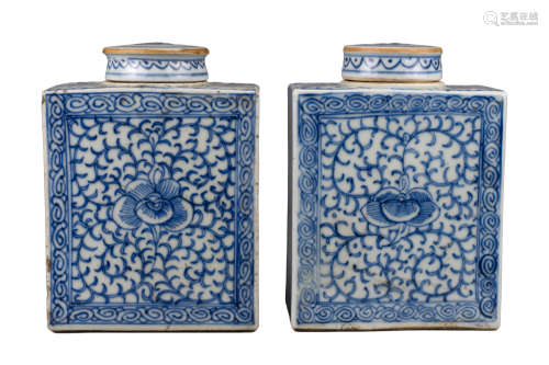 PAIF OF CHINESE BLUE AND WHITE PORCELAIN TEA CADDIES, JIAQIN...