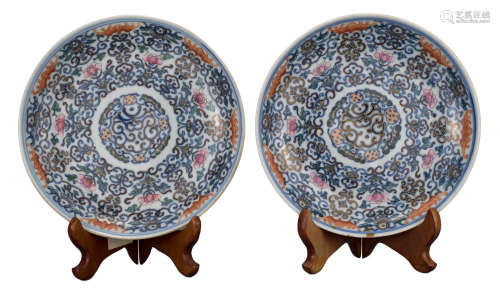 FINE PAIR OF DOUCAI PORCELAIN DISHES, JIAQING MARK AND PERIO...