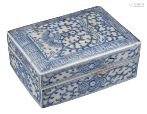 CHINESE BLUE AND WHITE PORCELAIN INK BOX AND COVER, JIAQING ...