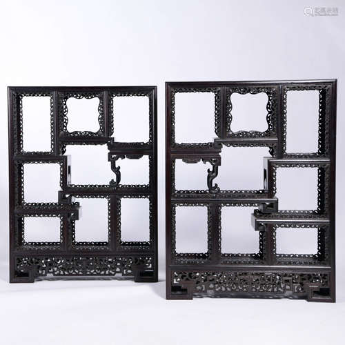 A Pair of Red Sandalwood Antique-and-curio Shelves