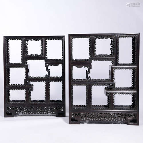 A Pair of Red Sandalwood Antique-and-curio Shelves
