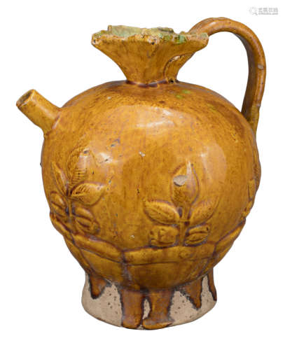 RARE CHINESE LIAO DYNASTY AMBER AND GREEN-GLAZED POTTERY EWE...