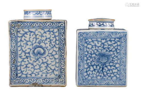 TWO CHINESE BLUE AND WHITE PORCELAIN TEA CADDIES, JIAQING PE...