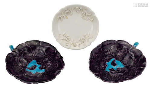 PAIR OF CHINESE AUBERGINE GLAZED PORCELAIN BRUSH WASHERS WIT...