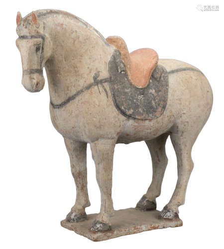 CHINESE TANG PAINTED POTTERY SADDLED HORSE