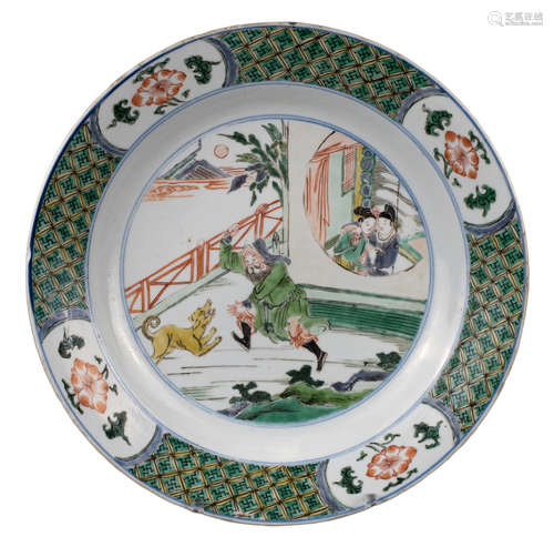 CHINESE FAMILLE VERTE PORCELAIN DISH, KANGXI PERIOD, 18th CE...