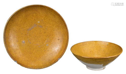 CHINESE AMBER-GLAZED POTTERY BOWL AND DISH, LIAO DYNASTY