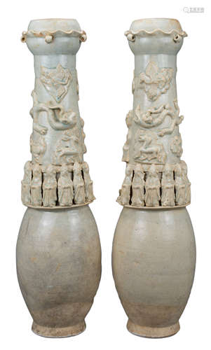 PAIR OF TALL CHINESE SONG DYNASTY QINGBAI PORCELAIN DRAGON V...