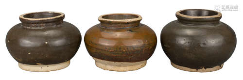 THREE CHINESE GLAZED STONEWARE JARS