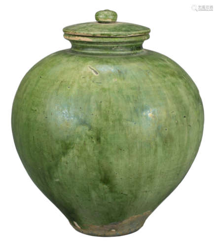 CHINESE GREEN-GLAZED JAR AND COVER, TANG DYNASTY