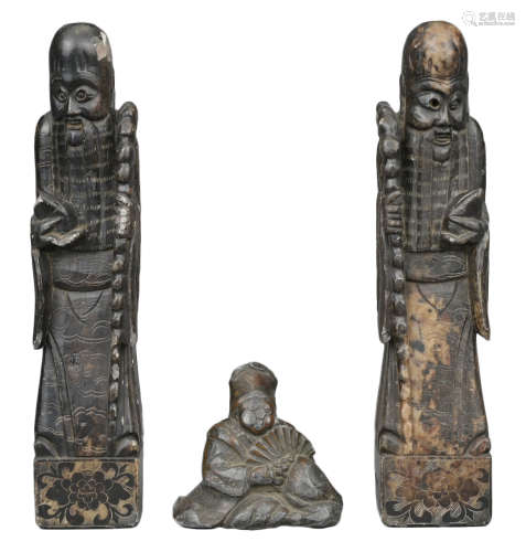 PAIR OF CHINESE CARVED SOAPSTONE FIGURES OF SHOU LAO, EARLY ...