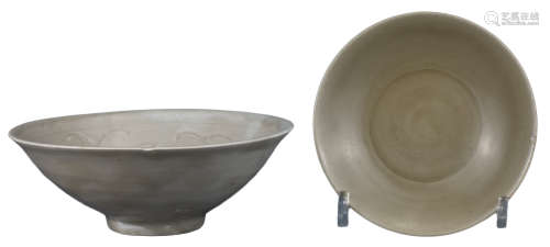 CHINESE CELADON BOWL AND LOTUS DISH, SONG DYNASTY