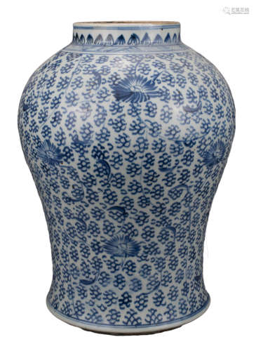 CHINESE BLUE AND WHITE PORCELAIN JAR, 18th CENTURY