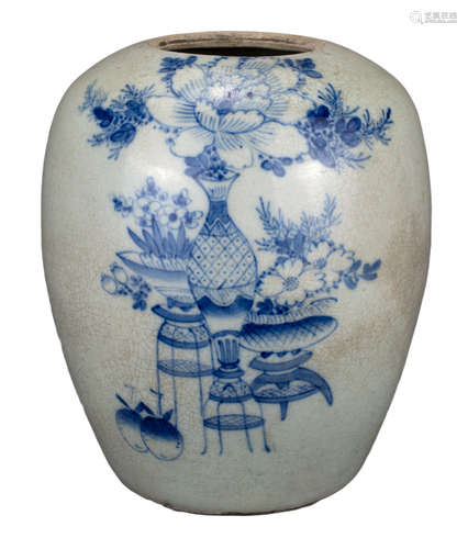 CHINESE PALE CELADON AND UNDERGLAZE BLUE PORCELAIN JAR, 19th...