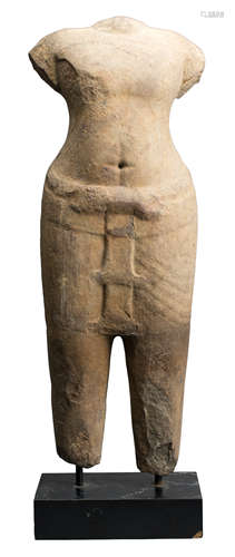 CAMBODIAN KHMER CARVED STONE FIGURE OF MALE DIVINITY