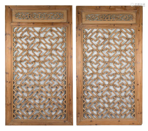LARGE PAIR OF CHINESE FRAMED CARVED WOOD PANELS
