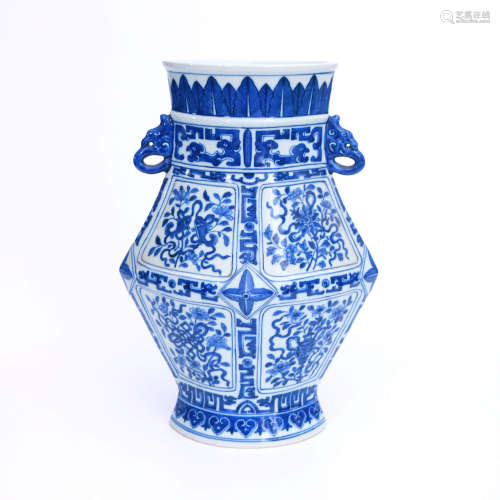 A Blue and White Eight-treasure Pattern Porcelain Double-ear...
