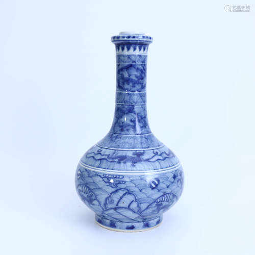 A Blue and White Sea Beast Pattern Long-neck Porcelain vase