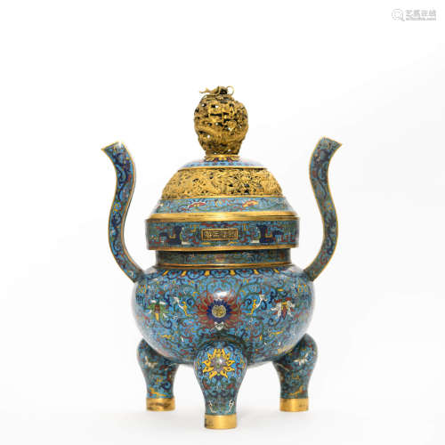 A Cloisonne Bronze Double-eared Incense Burner