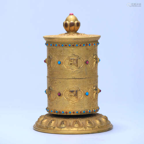 A Gilt-bronze Prayer Wheel with Mantras
