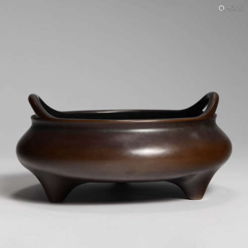 A Double-eared Tripod Bronze Incense Burner