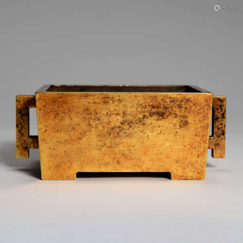 A Gilt-bronze Square Incense Burner