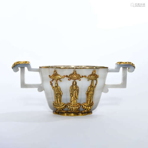 An Agate-inlaid Gilt-bronze Double-eared Cup