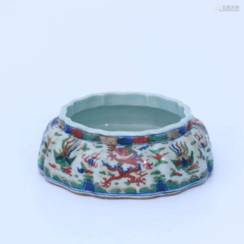 A Colored Dragon & Phoenix Pattern Porcelain Washer