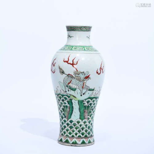 A Colored Kylin&Guanyin Porcelain Vase