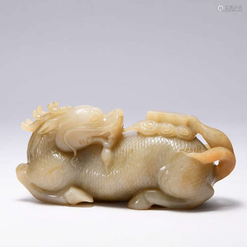 A Kylin Carved Gray Jade Ornament