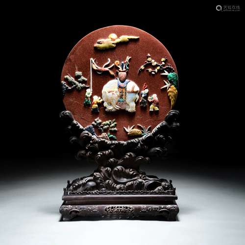 A Round Table Screen Inlaid with Gold Star Stone and Jewelry