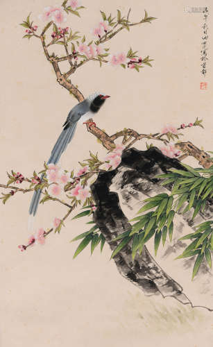 A Chinese Flowers&Birds Painting Paper Scroll, Tian Shiguang...