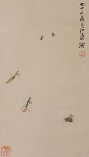 A Chinese Grass&Insect Painting Scroll, Qi Baishi Mark