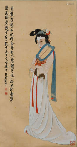 A Chinese Ladies Painting Scroll, Xie Zhiliu Mark