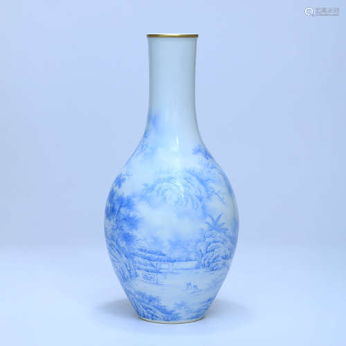 An Enamel-colored Porcelain Vase with Landscape Painting