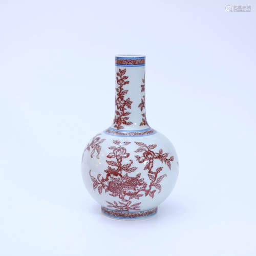 An Underglazed Red Auspicious Fruits Porcelain Vase