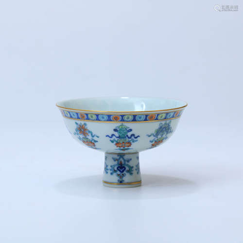 A Famille Verte Eight-treasure Pattern Stembowl