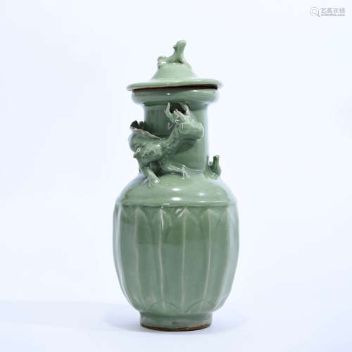 A Longquan Kiln Dragon Pattern Porcelain Vase with Cover