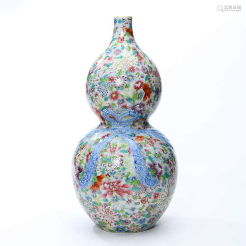 A Famille Rose Floral Double-gourd-shaped Porcelain Vase