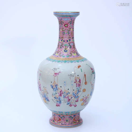 A Famille Rose Carved Porcelain Vase