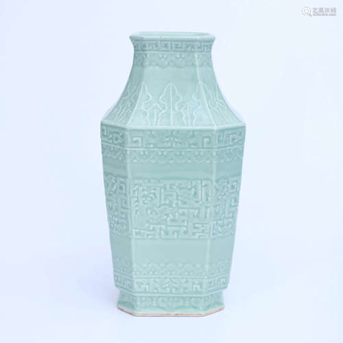 A Celadon-glazed Bronze Pattern Square Porcelain Vase