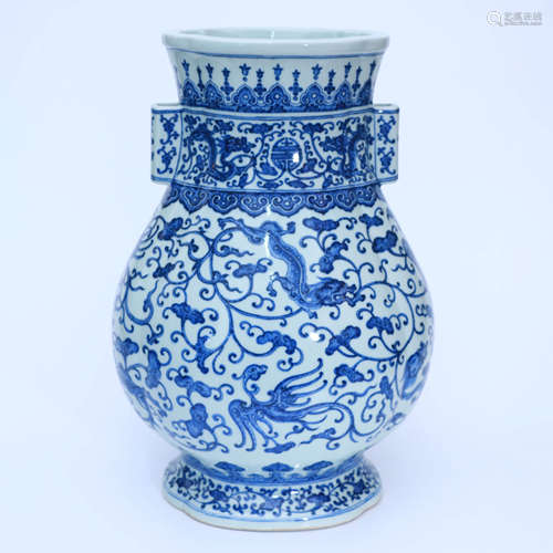 A Blue and White Dragon&Phoenix Pattern Porcelain Double-ear...