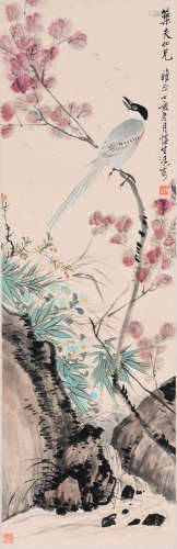 A Chinese Flowers&Birds Painting Paper Scroll, Wang Shenshen...