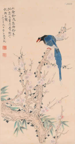 A Chinese Flowers&Birds Painting Paper Scroll, Yu Feian Mark